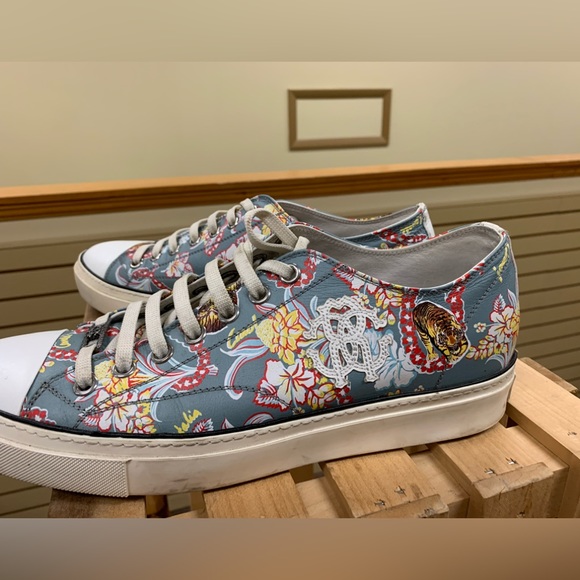 Roberto Cavalli Floral Low Leather Sneakers Sz 45 - Picture 2 of 15